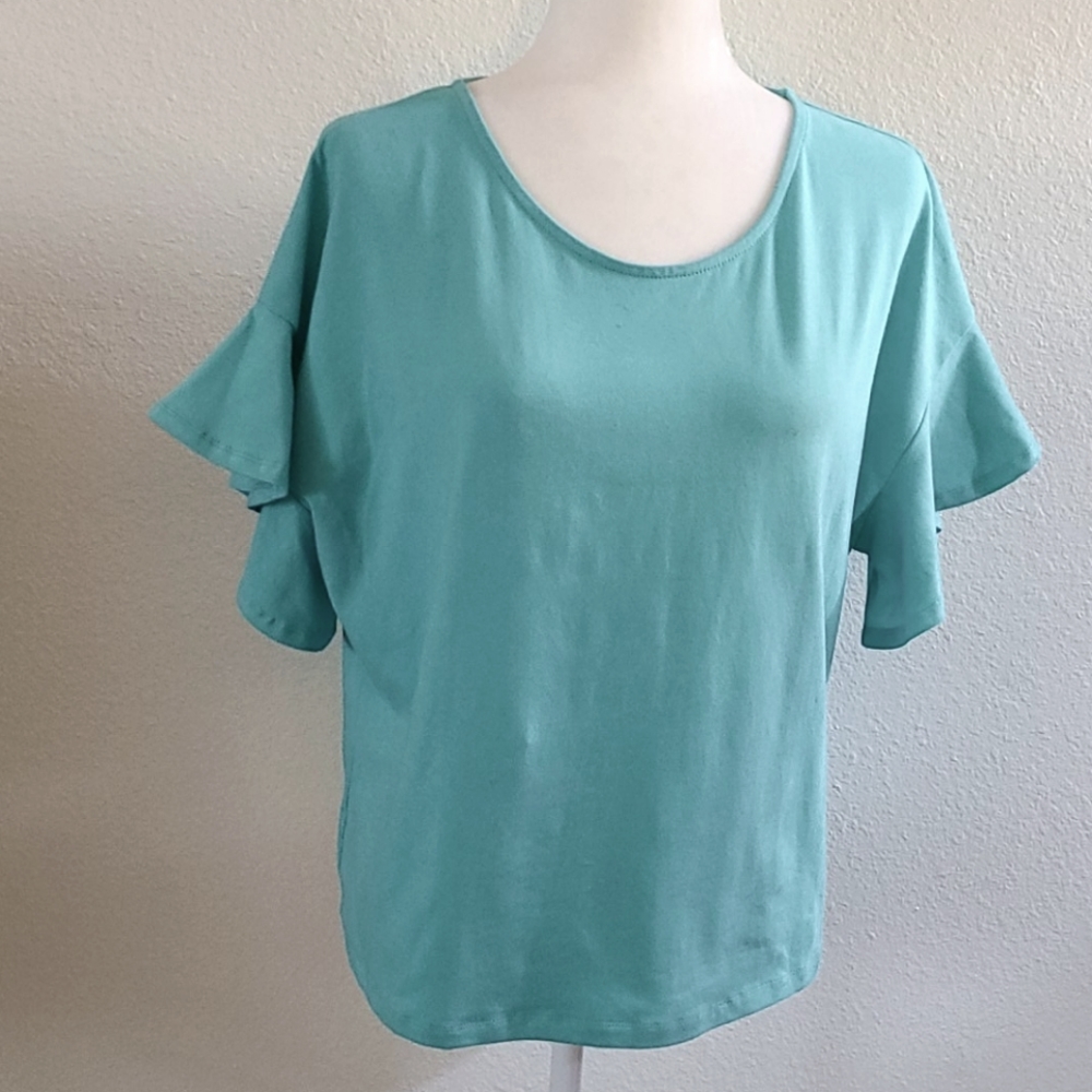 Seafoam Green Tee with Waterfall Sleeves NWT